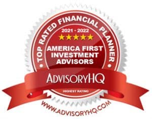 Badge from AdvisoryHQ Naming America First a Top Rated Financial Planner 2021-2022